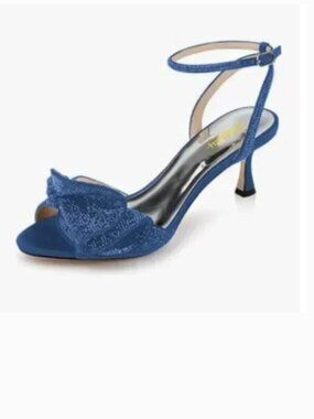 Milooey Blue Glitter Rhinestone Bow Elegant Crystal Ankle Strap High Heel Sandal